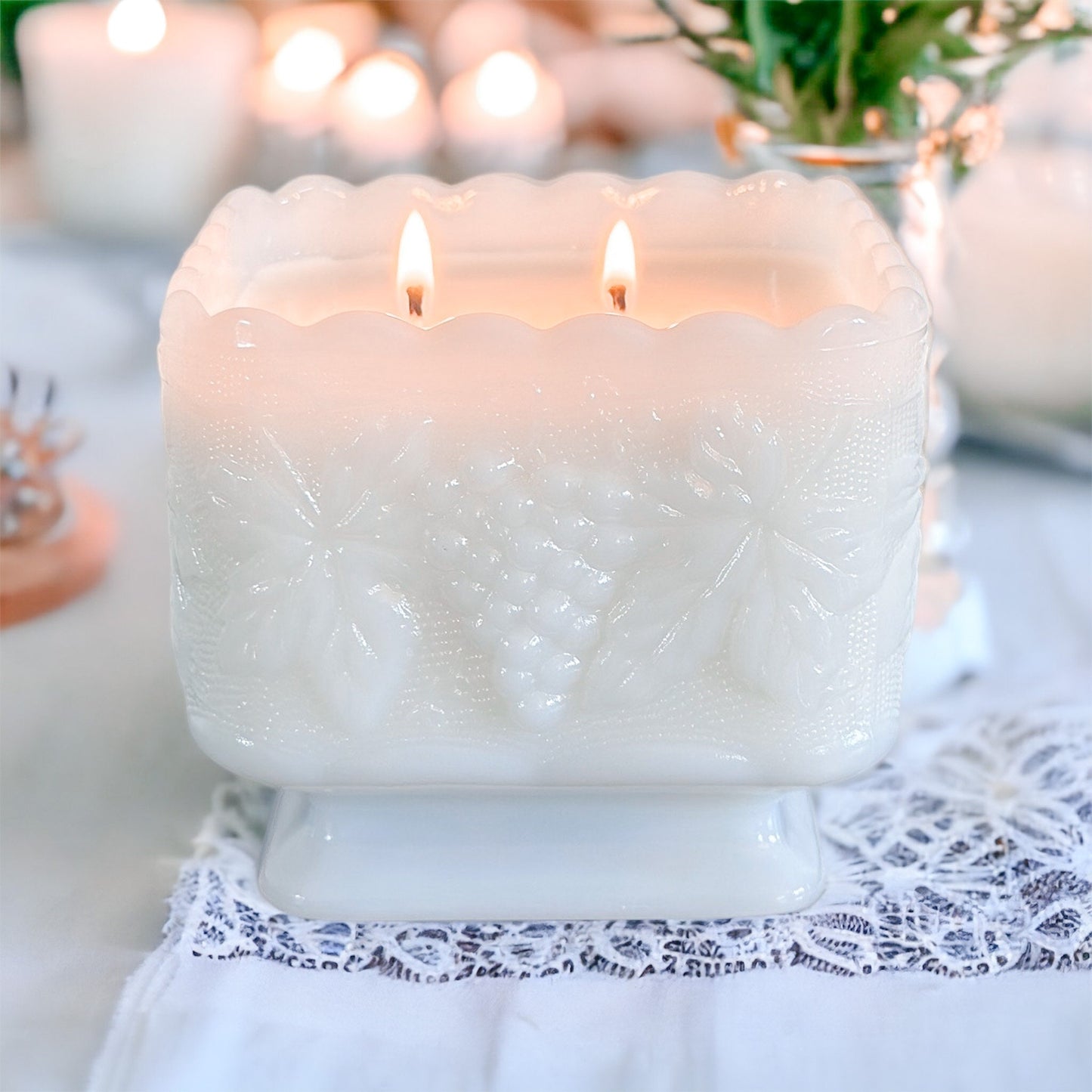 Custom Scented Hand-Poured Vintage Milk Glass Candle