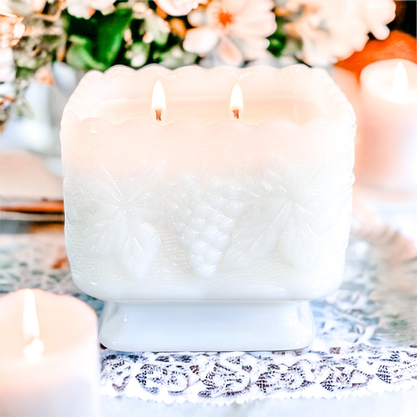 Custom Scented Hand-Poured Vintage Milk Glass Candle