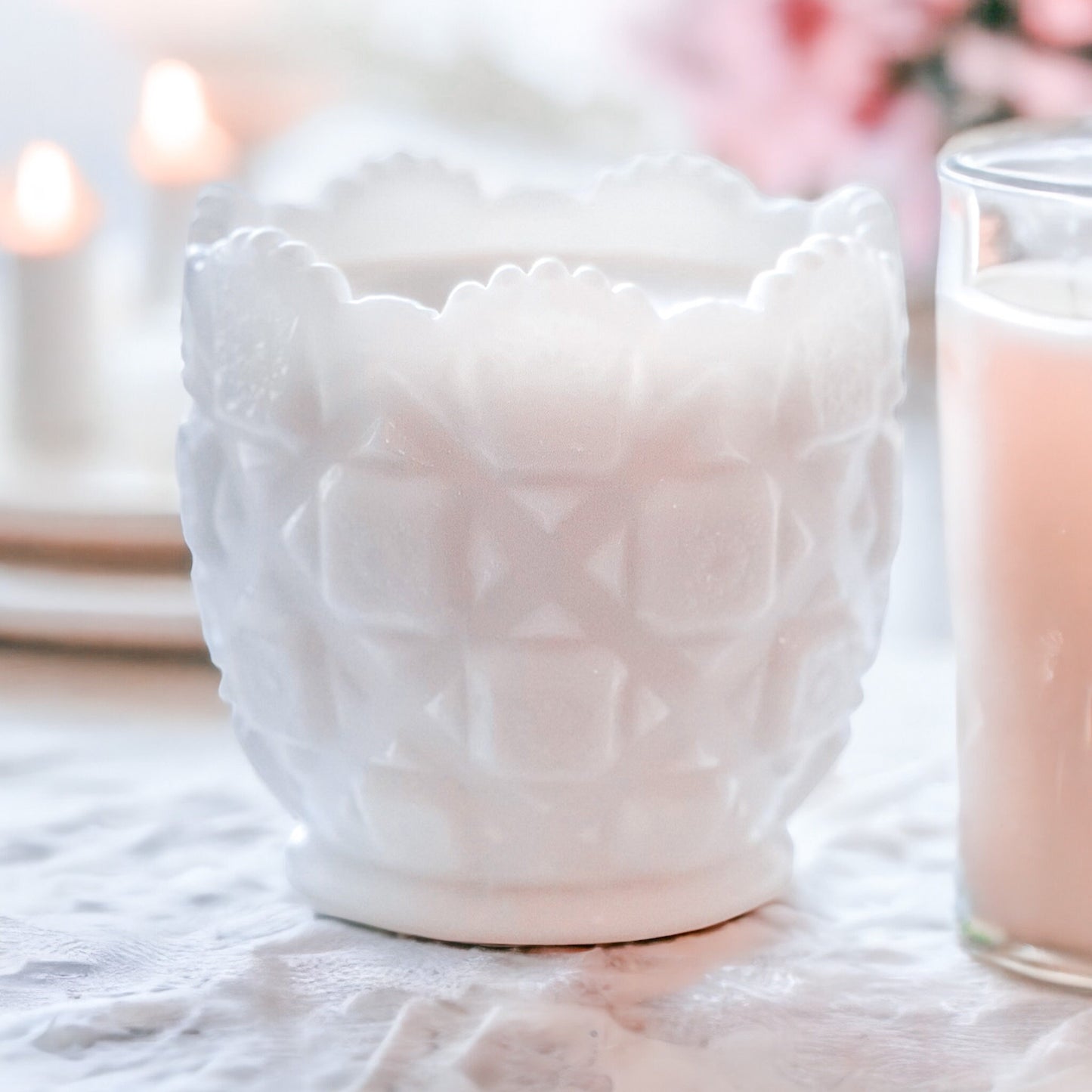 Scented Candle in Vintage Milk Glass Sugar Bowl