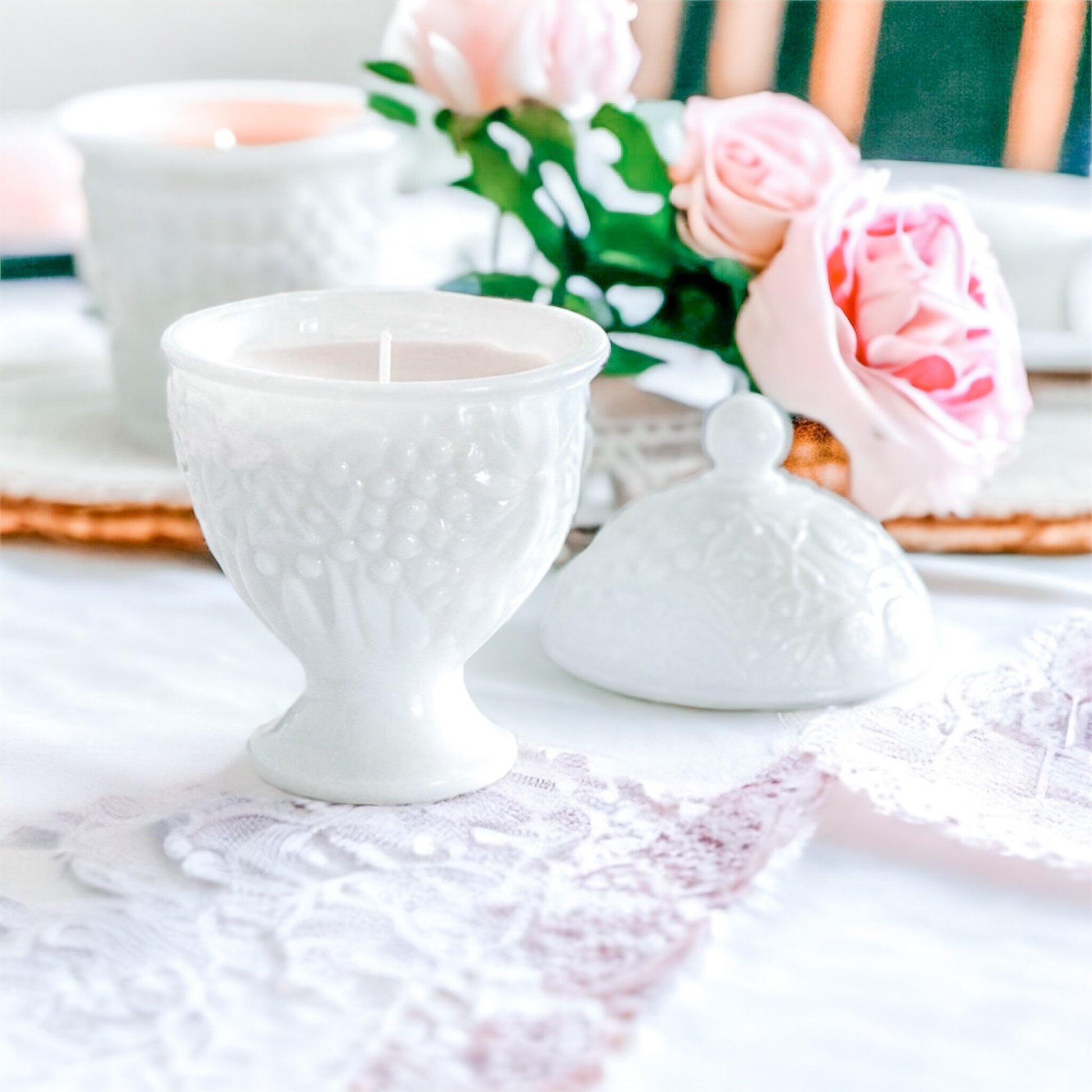 Vintage Avon Milk Glass Lavender Soy Candle