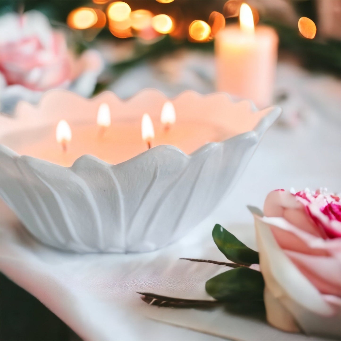 Vintage Gardenia Tuberose Candle | Milk Glass Sunflower Bowl