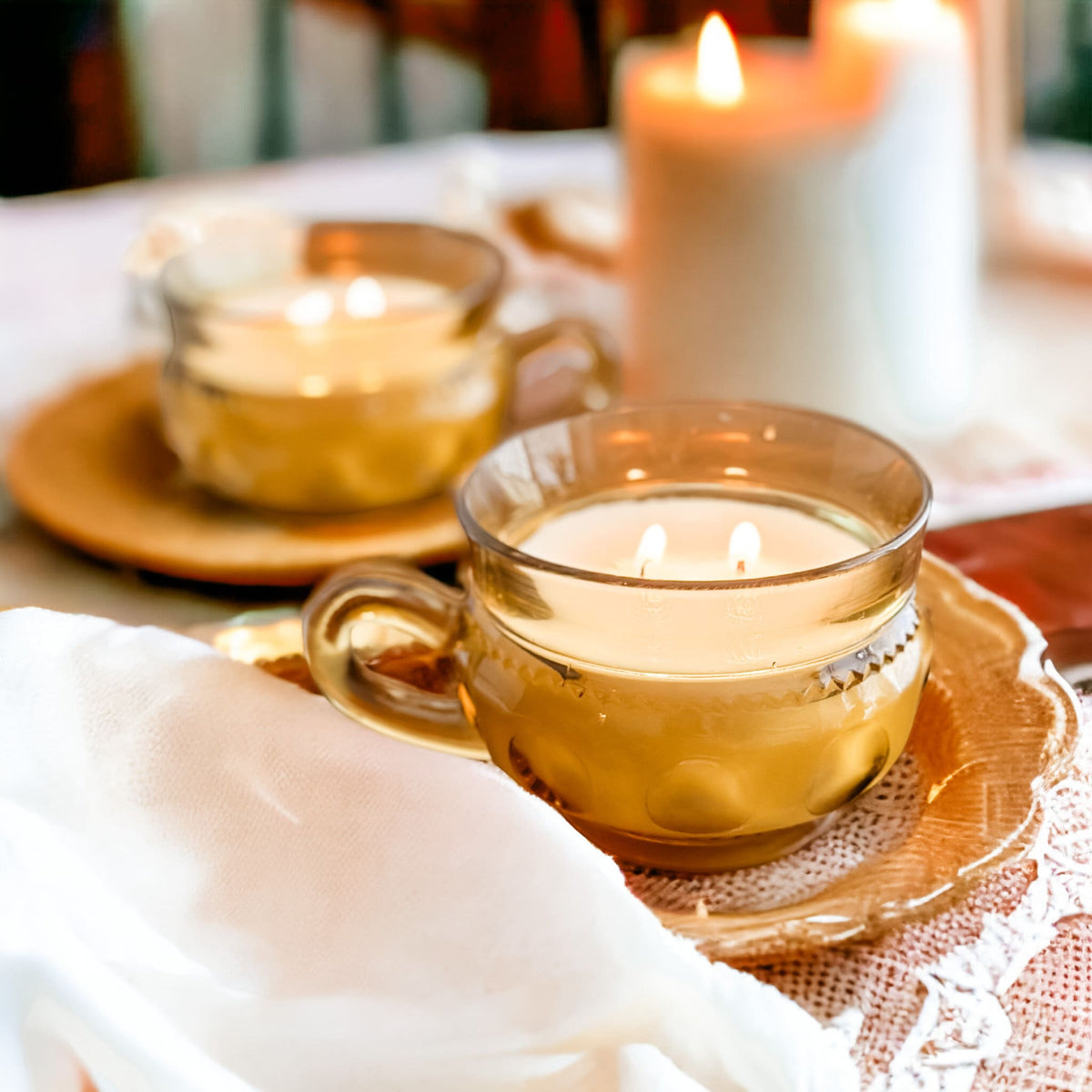 Soy Candle Set in Vintage Amber Glass Cups