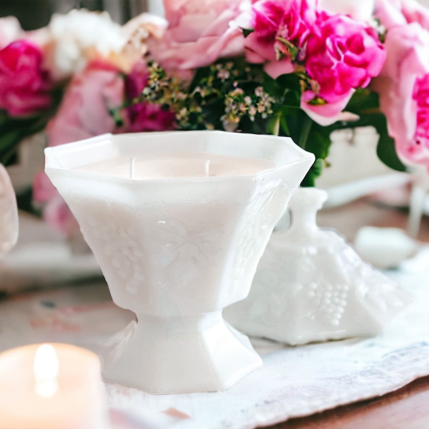 Soy Candle in Vintage Milk Glass Dish