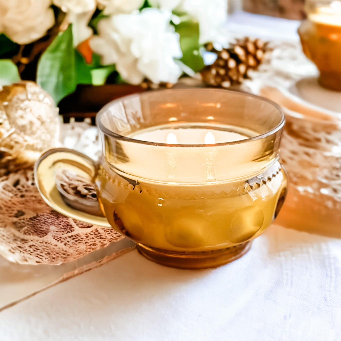 Soy Candle Set in Vintage Amber Glass Cups