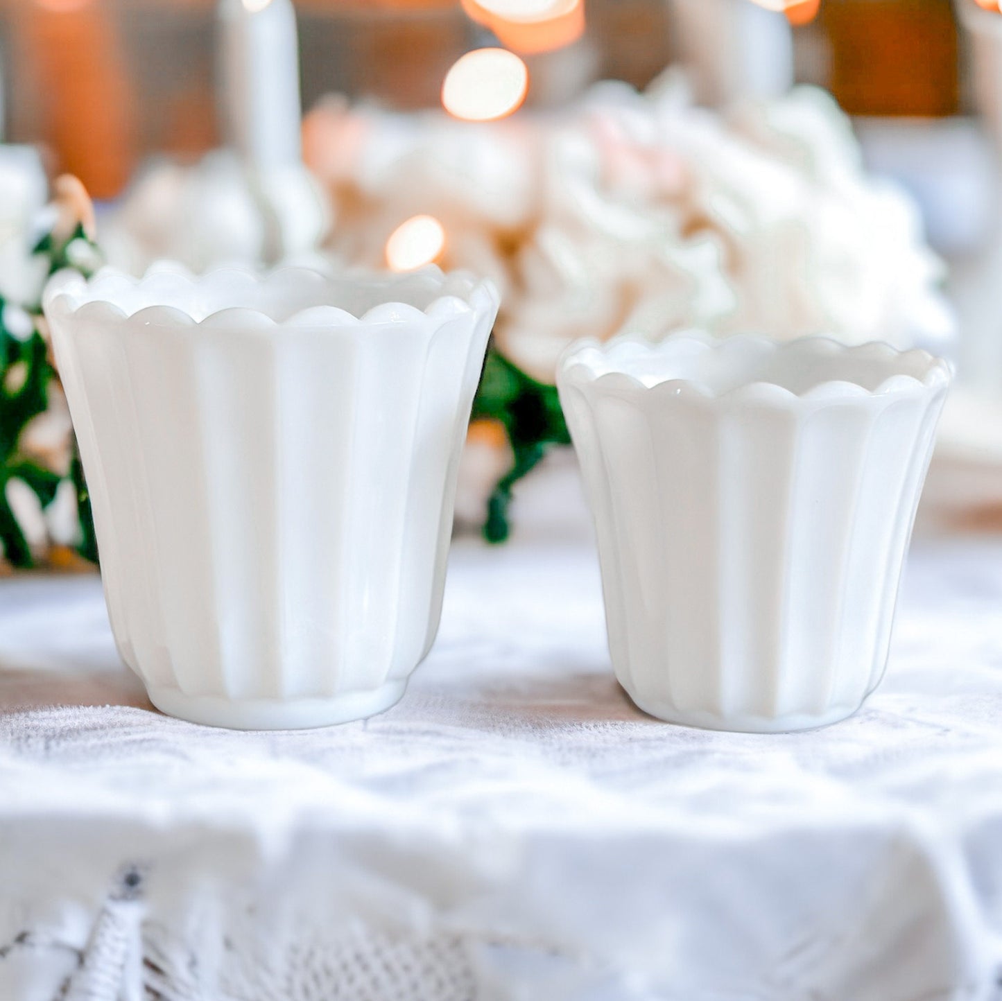 Scented Soy Candle in Vintage Milk Glass Planter