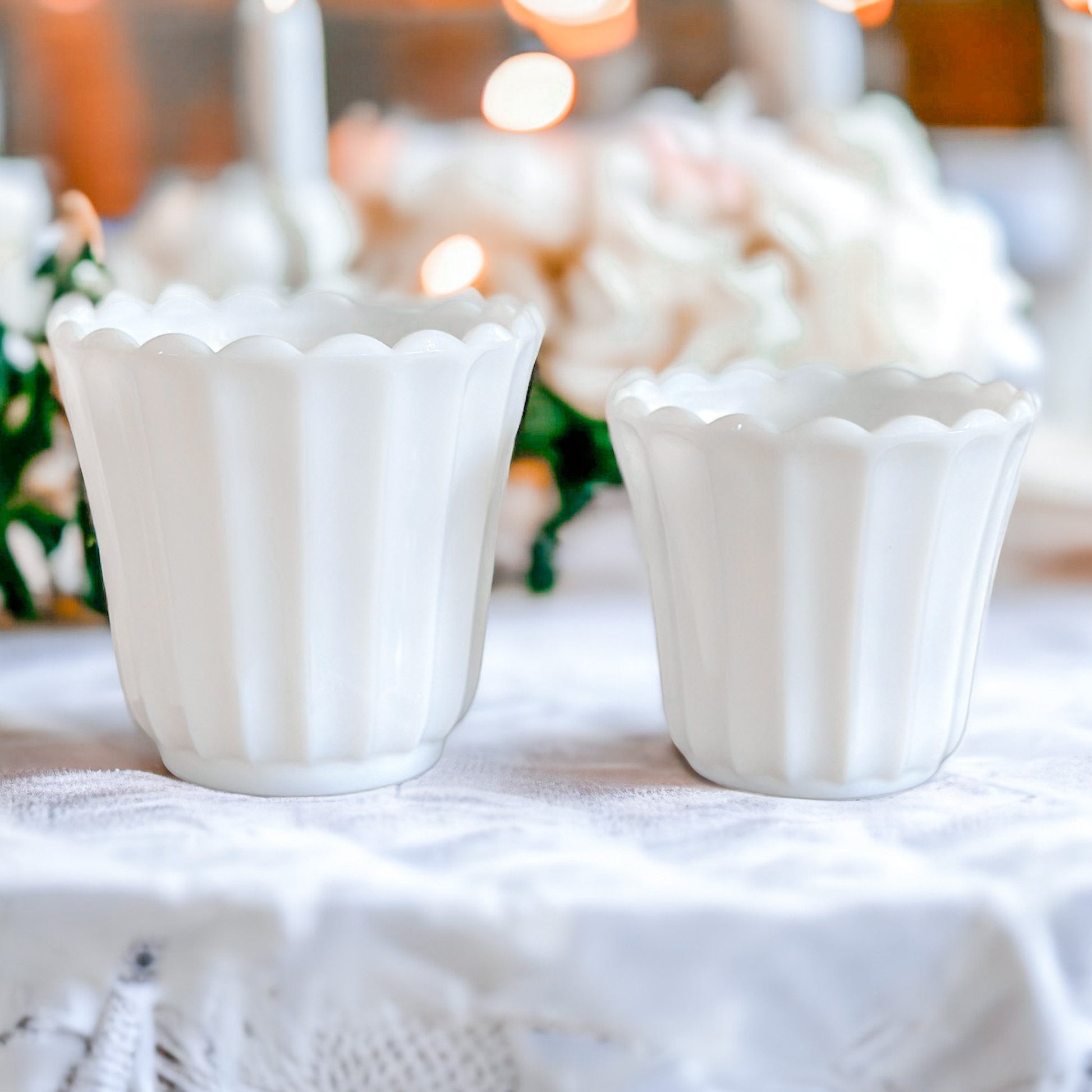 Scented Soy Candle in Vintage Milk Glass Planter