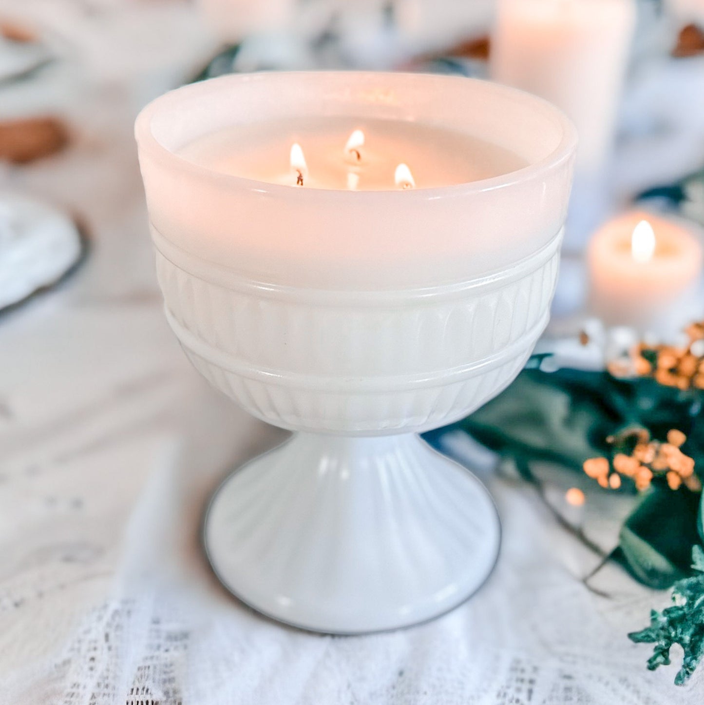 Vintage Milk Glass Planter Candle