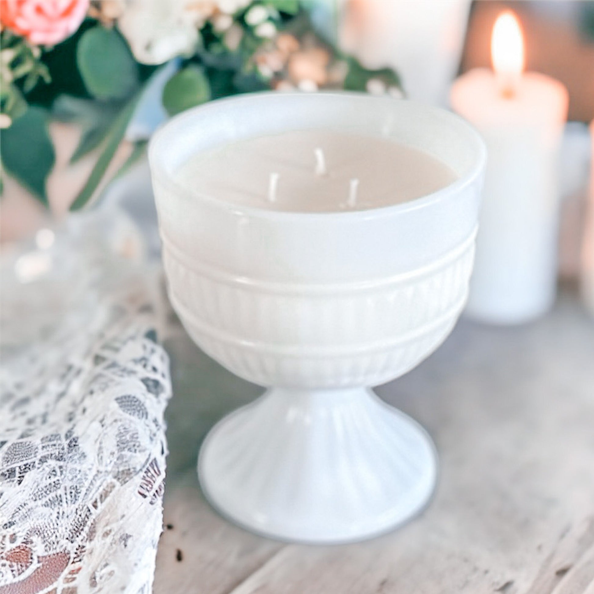 Vintage Milk Glass Planter Candle