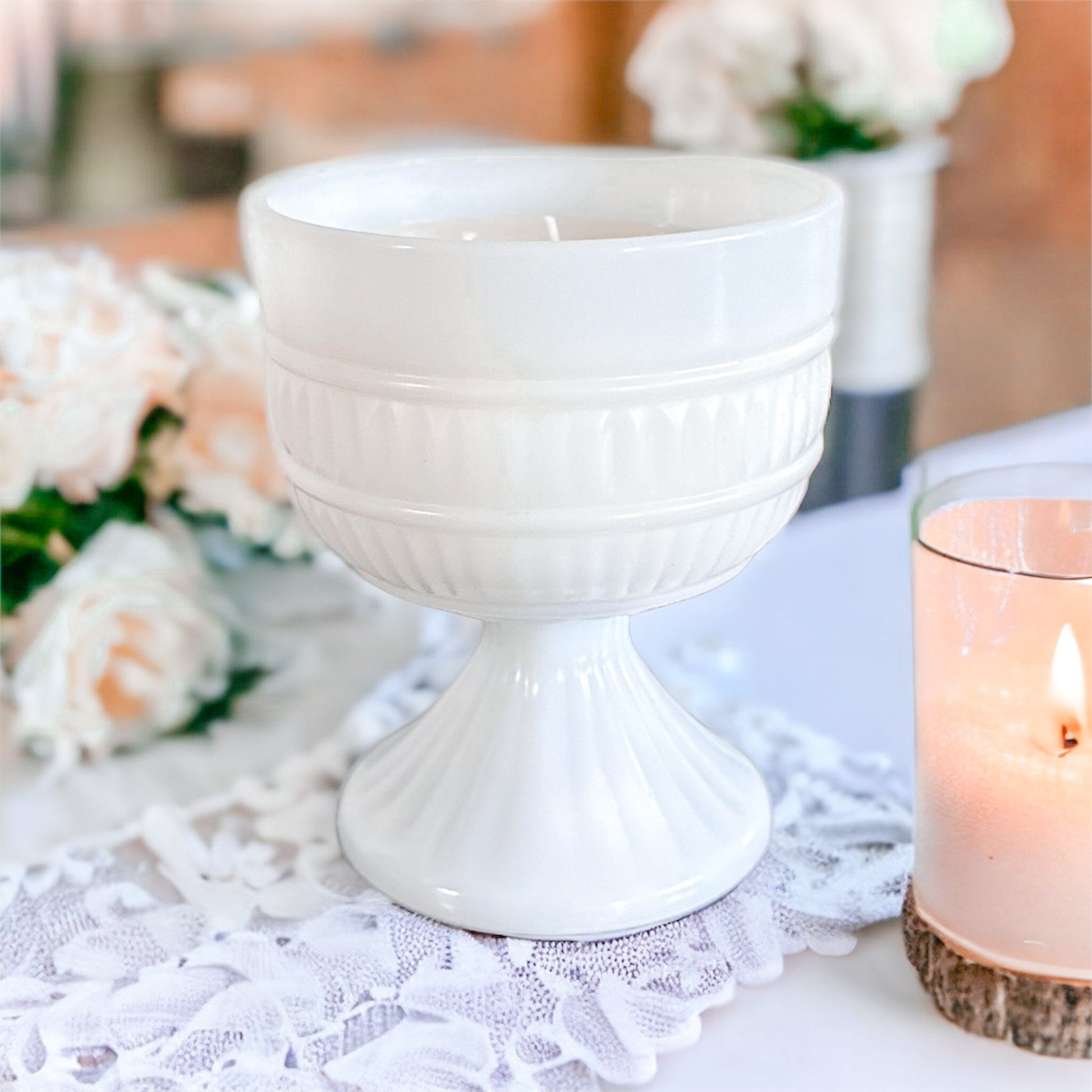 Vintage Milk Glass Planter Candle