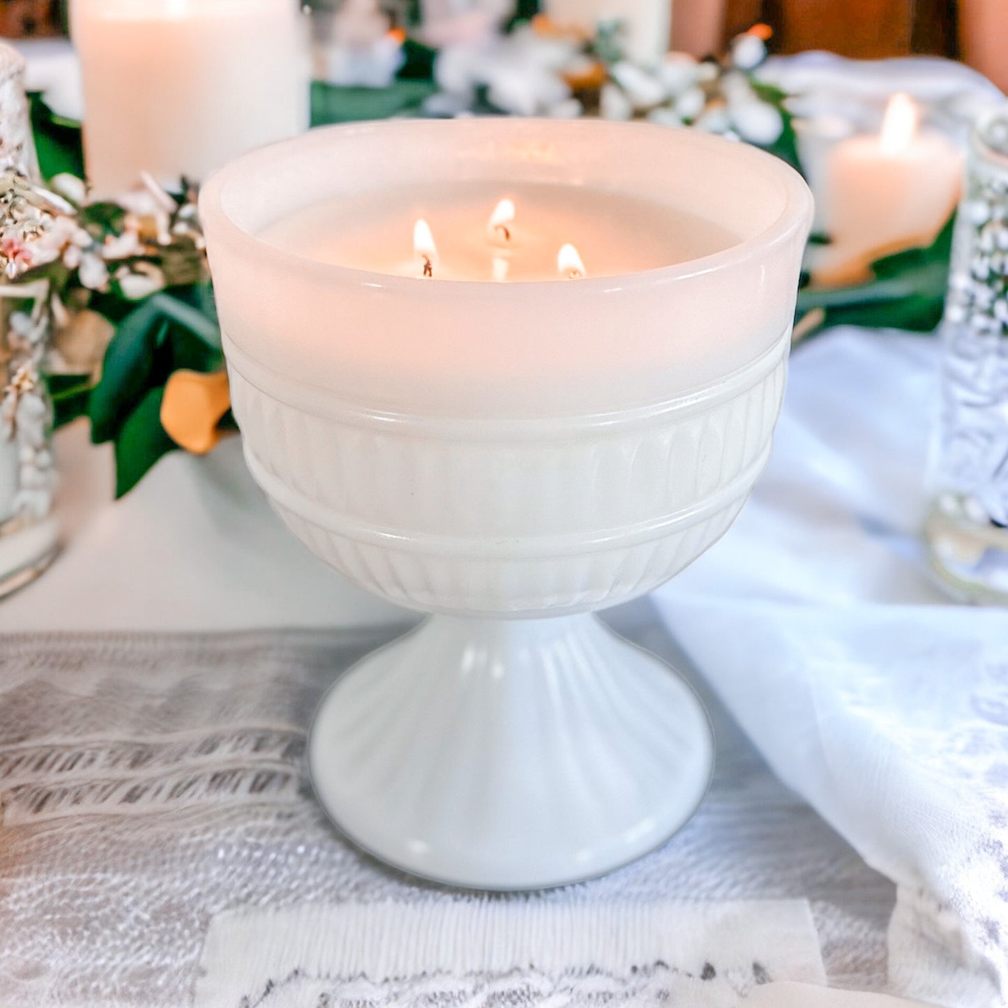 Vintage Milk Glass Planter Candle