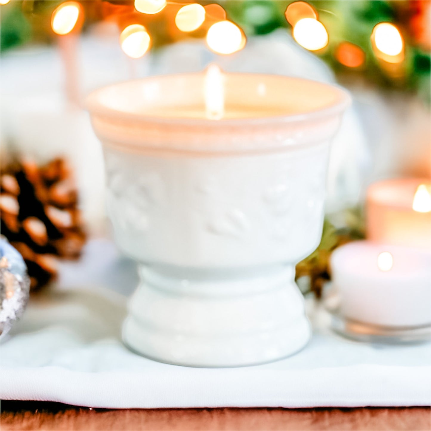 Candlelit Christmas Classics Gift Set – Vintage Milk Glass Candle, Antique Whittier Book