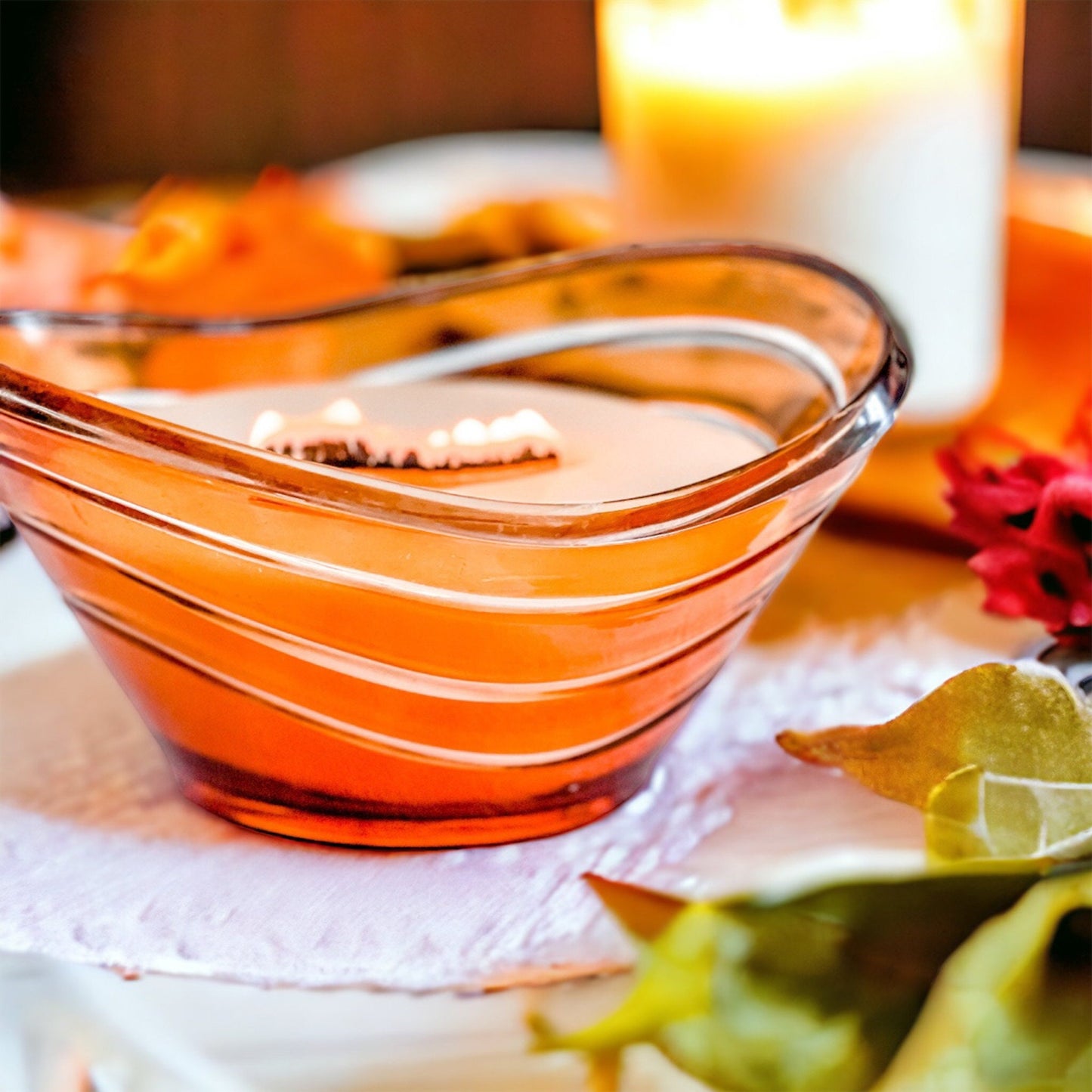 Soy Candle in Vintage Amber Art Glass Bowl, Fall Candle, Thanksgiving Hostess Gift