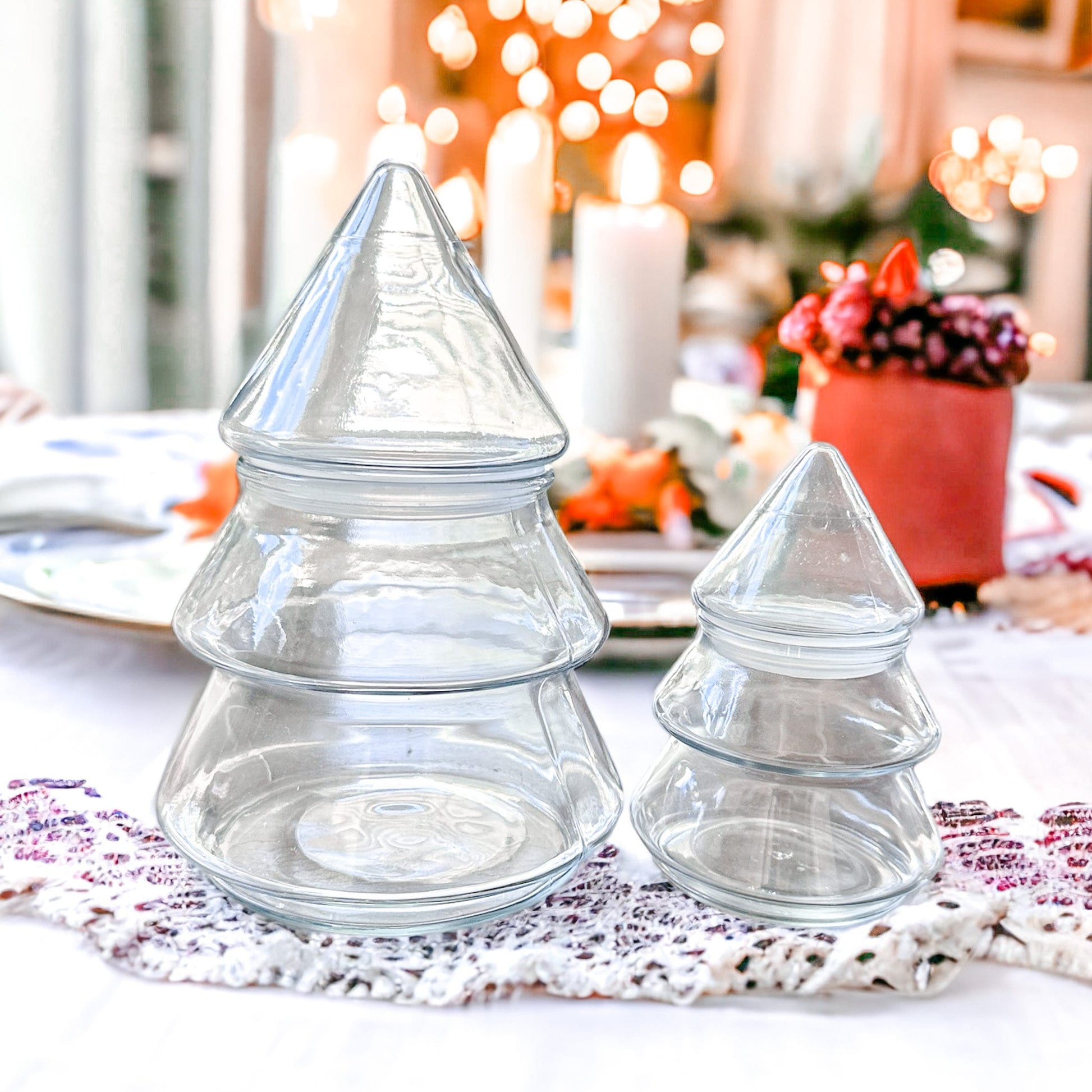 Soy Candle in Vintage Glass Christmas Tree Jar, Holiday Candle, Christmas Gift Décor