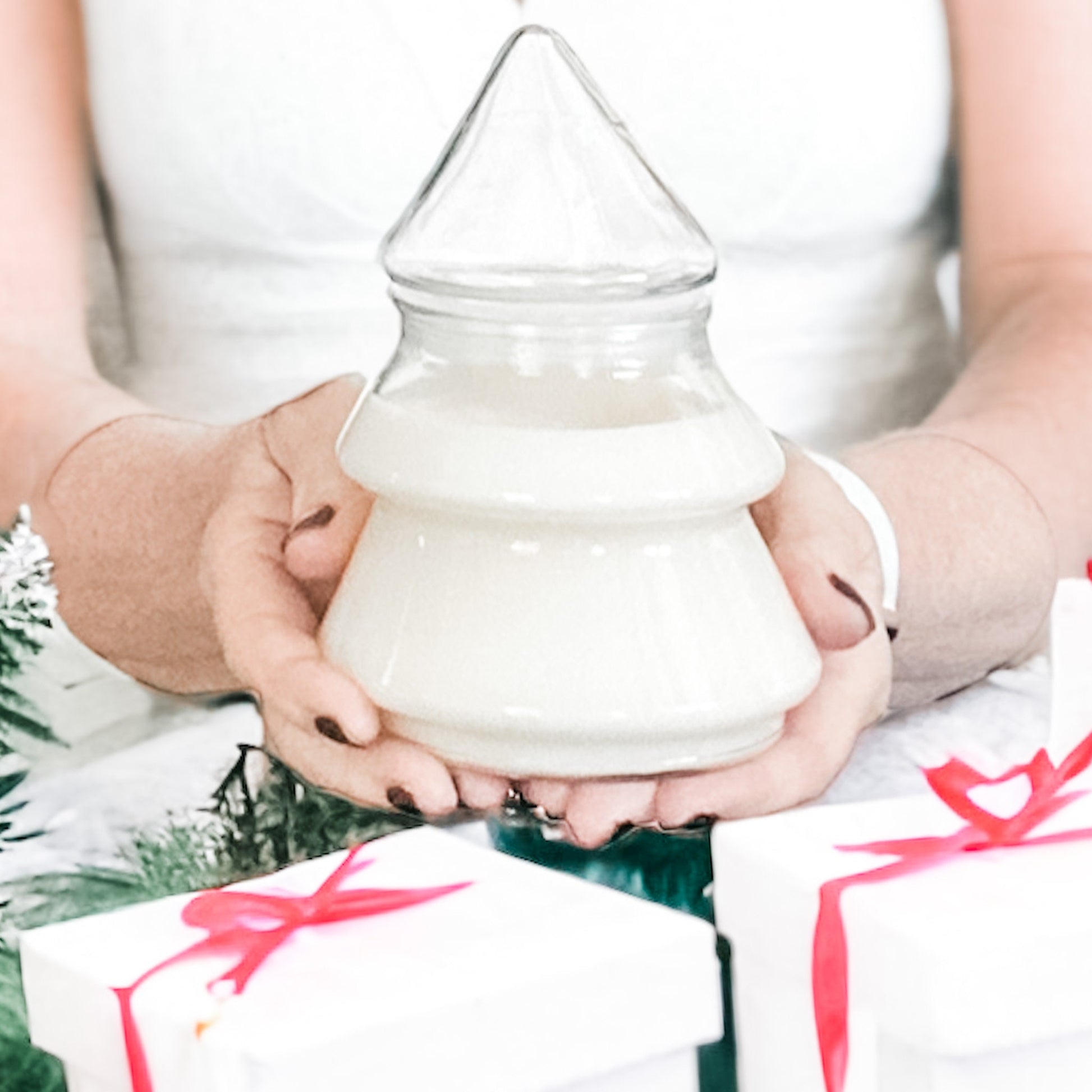 Soy Candle in Vintage Glass Christmas Tree Jar, Holiday Candle, Christmas Gift Décor