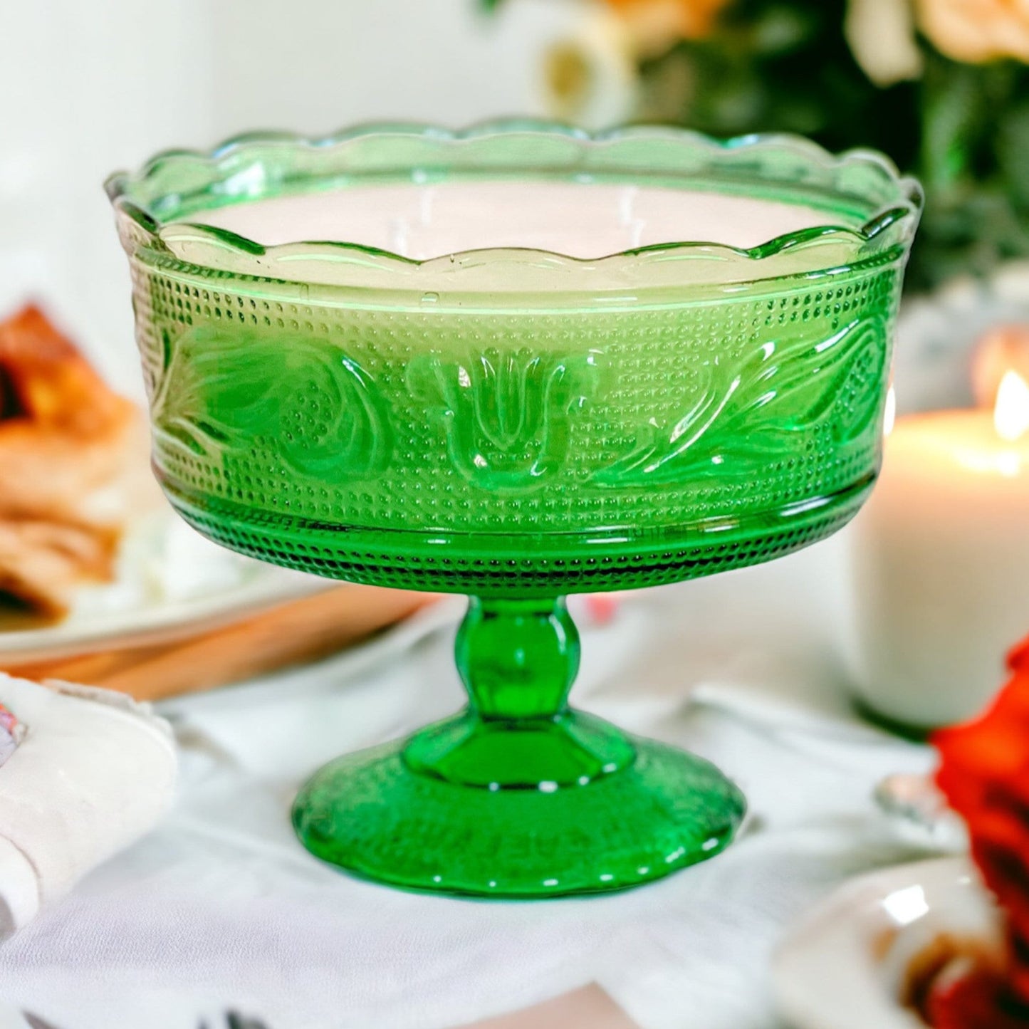 Vintage Green Glass Candle, Black Currant Birthday Gift for Her