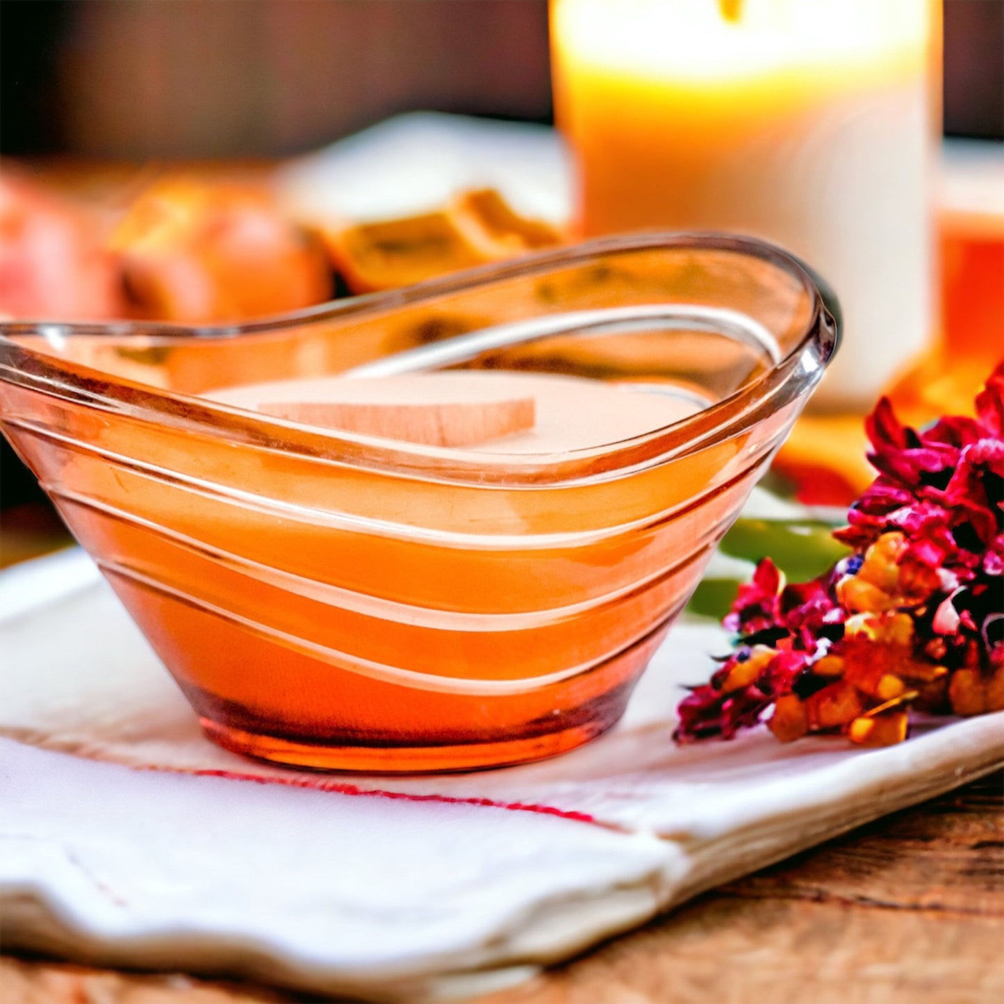 Soy Candle in Vintage Amber Art Glass Bowl, Fall Candle, Thanksgiving Hostess Gift