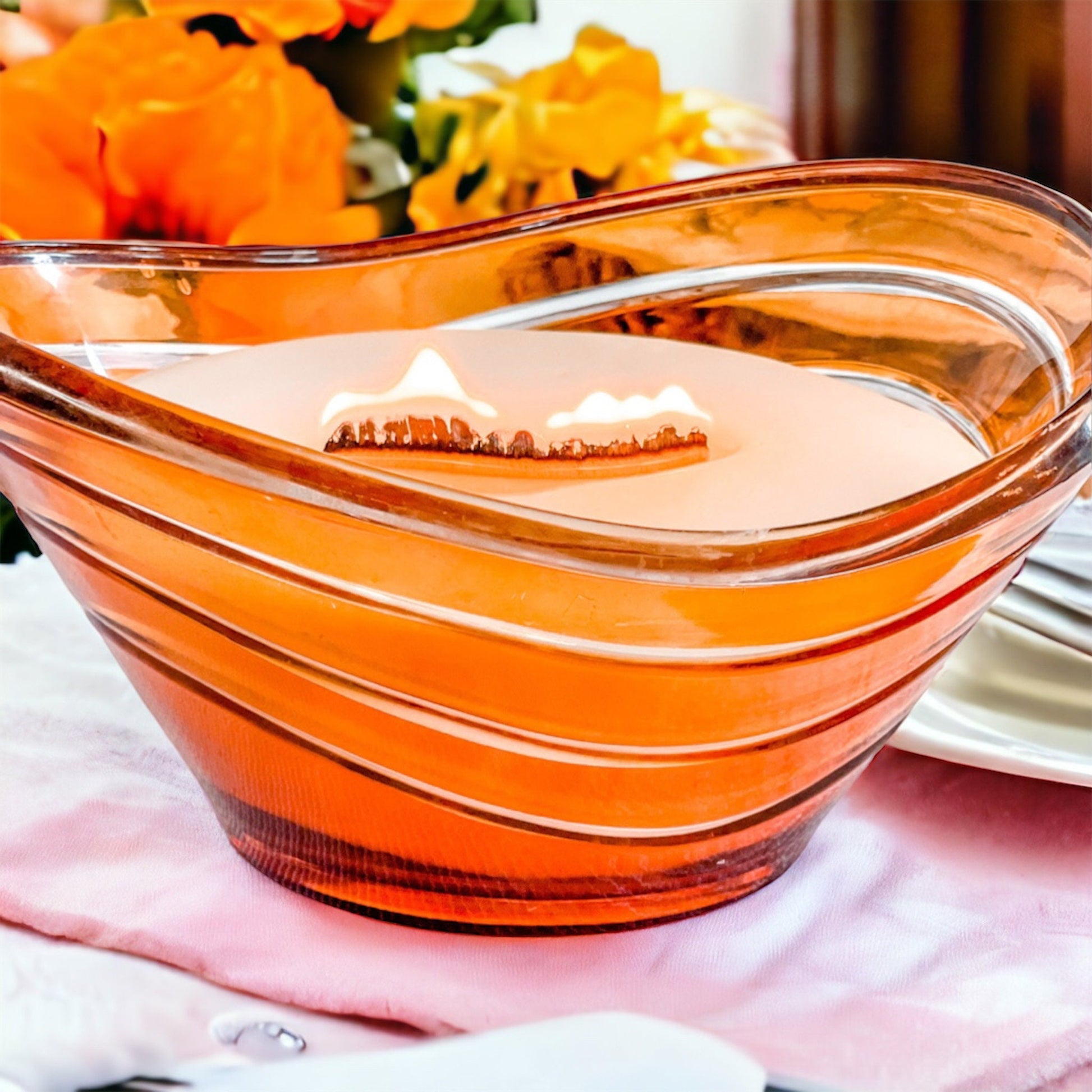 Soy Candle in Vintage Amber Art Glass Bowl, Fall Candle, Thanksgiving Hostess Gift