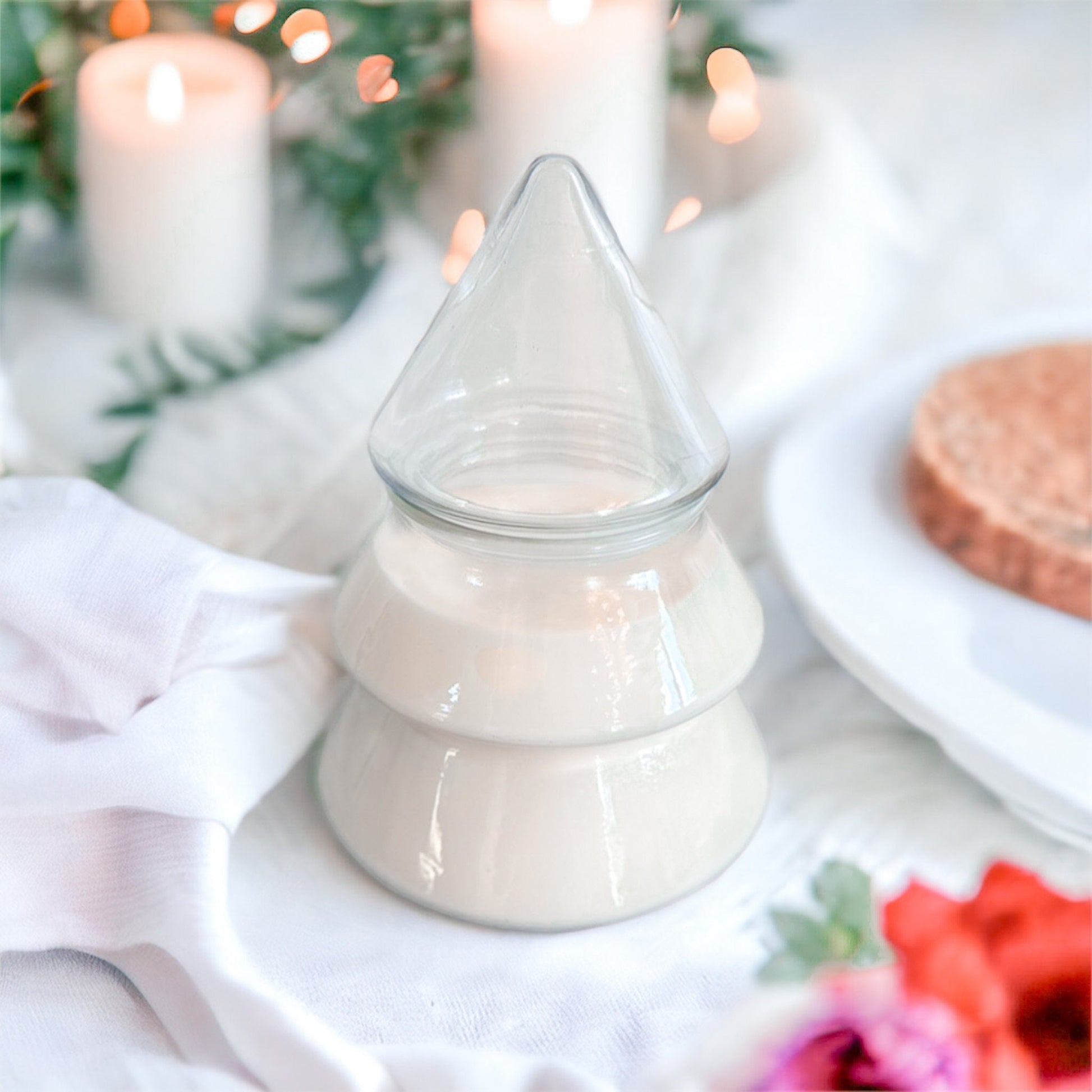 Soy Candle in Vintage Glass Christmas Tree Jar, Holiday Candle, Christmas Gift Décor