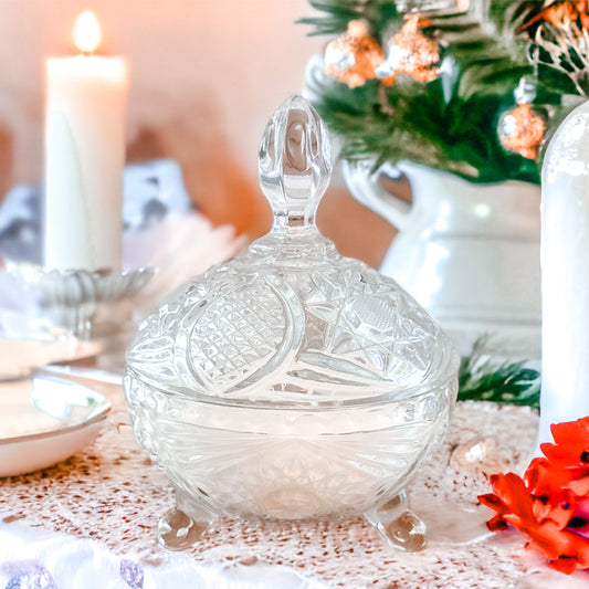 Vintage Black Currant Scented Soy Candle | Crystal Footed Candy Dish Decor