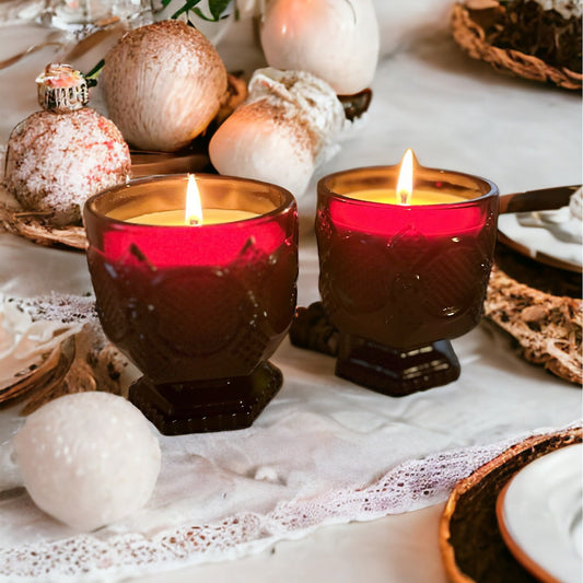 Soy Candles in Vintage Ruby Footed Tumblers, Holiday Candles, Unique Gift, Vintage Christmas Décor
