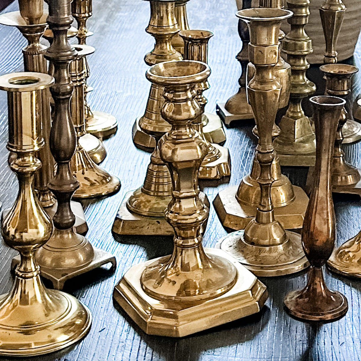 Mismatched Brass Candlesticks, Vintage Candle Holders, Holiday Table Decor