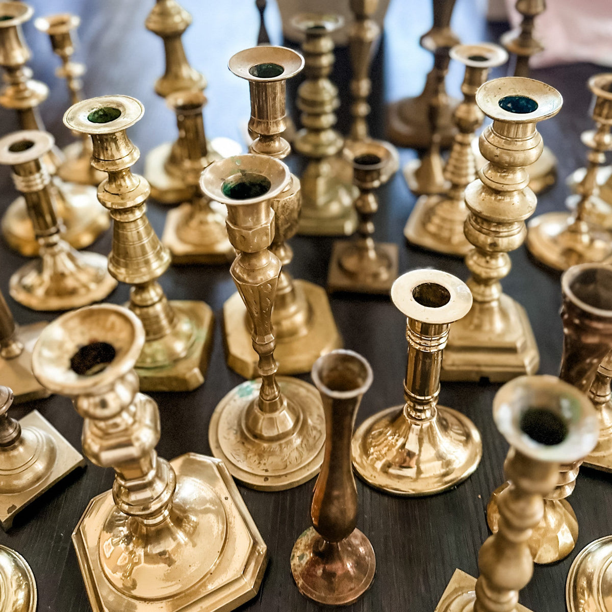 Mismatched Brass Candlesticks, Vintage Candle Holders, Holiday Table Decor