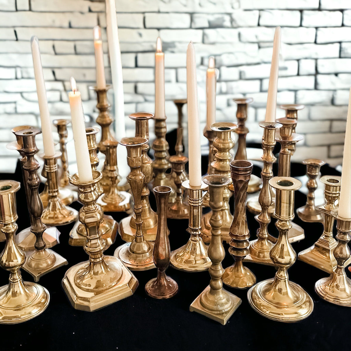 Mismatched Brass Candlesticks, Vintage Candle Holders, Holiday Table Decor