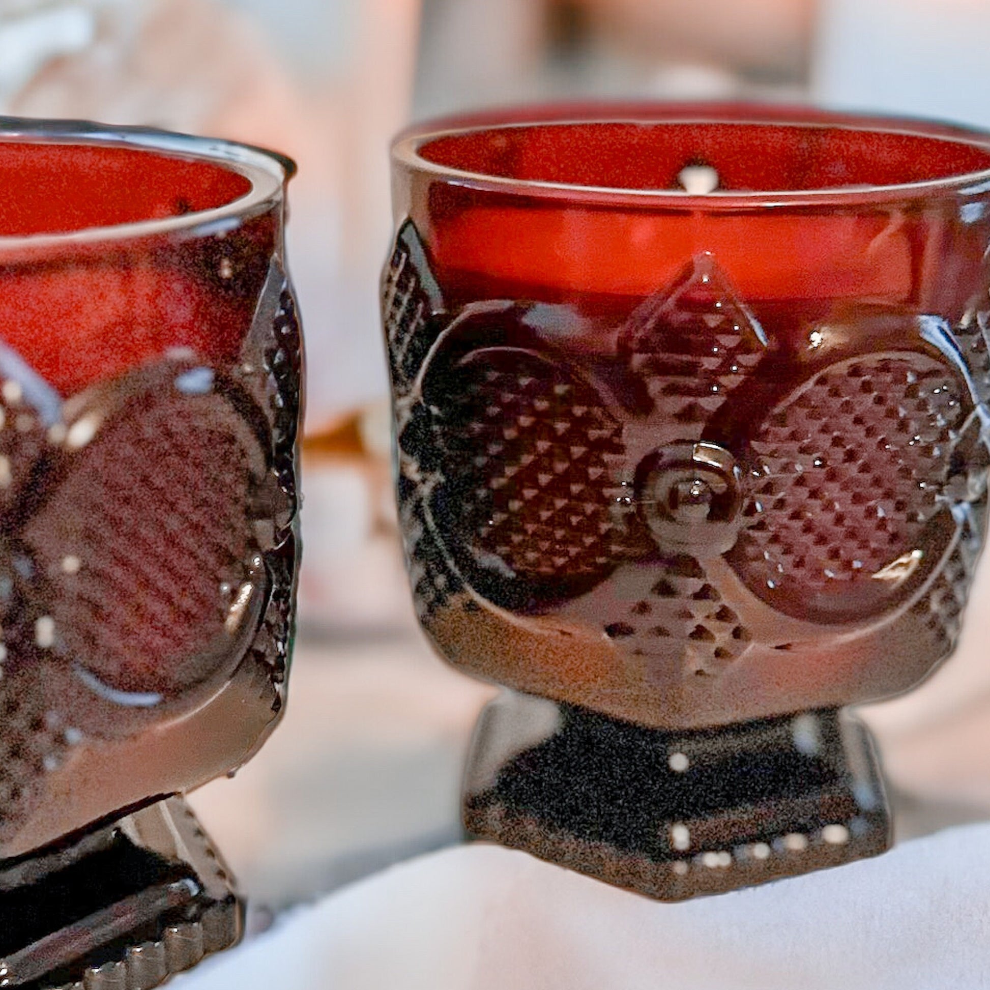 Soy Candles in Vintage Ruby Footed Tumblers, Holiday Candles, Unique Gift, Vintage Christmas Décor