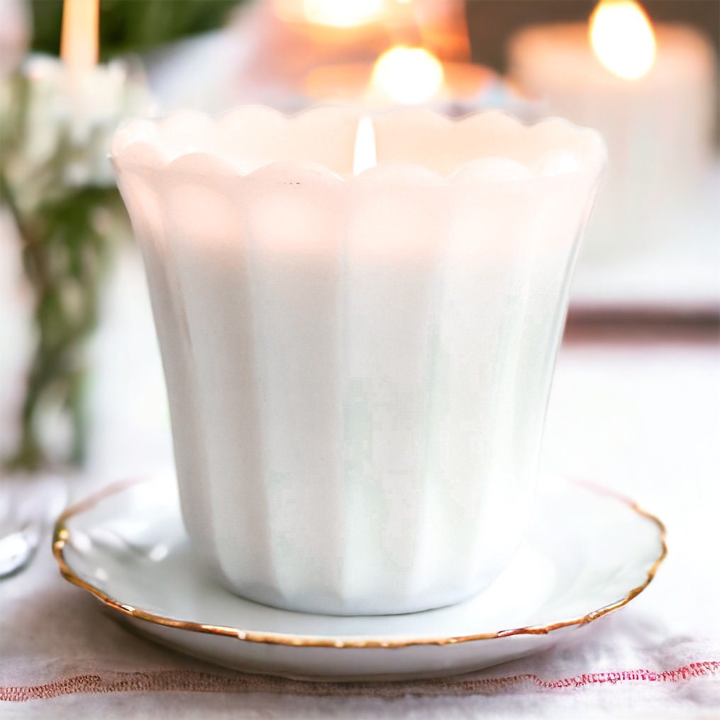 Scented Soy Candle in Vintage Milk Glass Planter