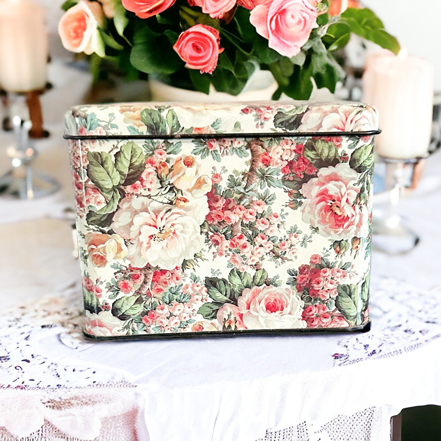 Vintage Floral Tea Tin Candle, Birthday Gift for Her