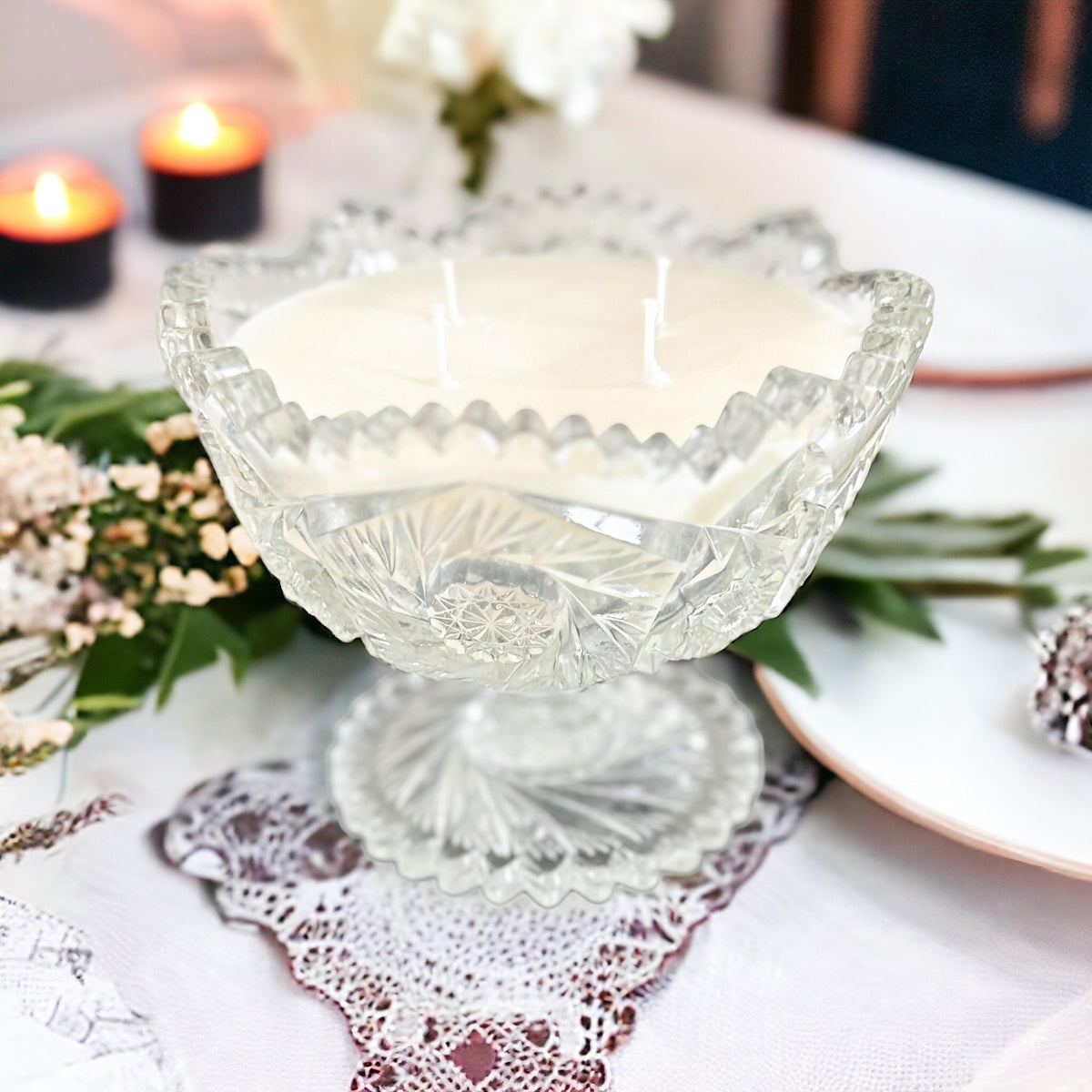 Vintage Smith Glass Compote Soy Candle, Sea Salt & Orchid