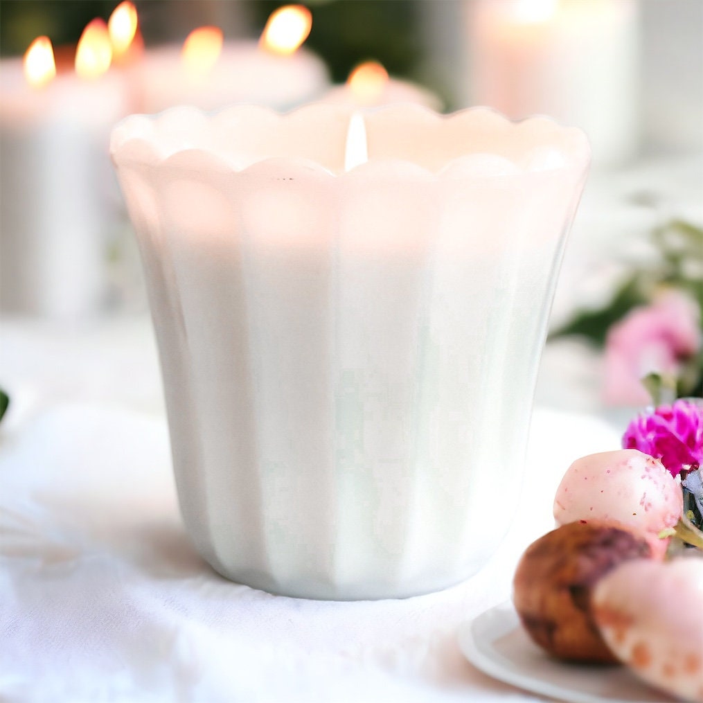 Scented Soy Candle in Vintage Milk Glass Planter