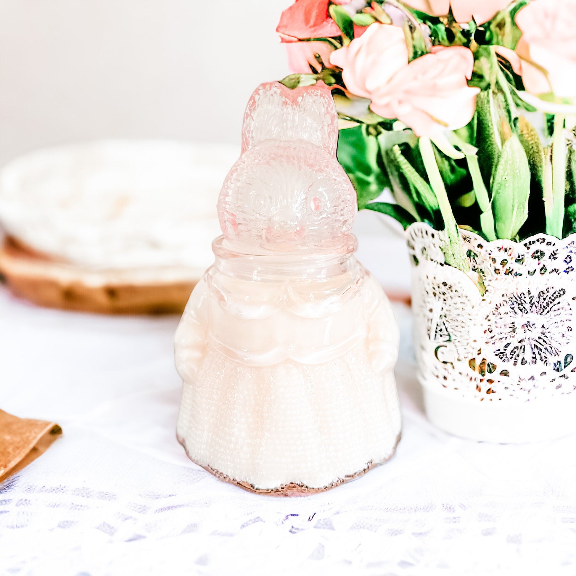 Honeysuckle Jasmine Candle | Pink Rabbit Glass Dish Easter Gift