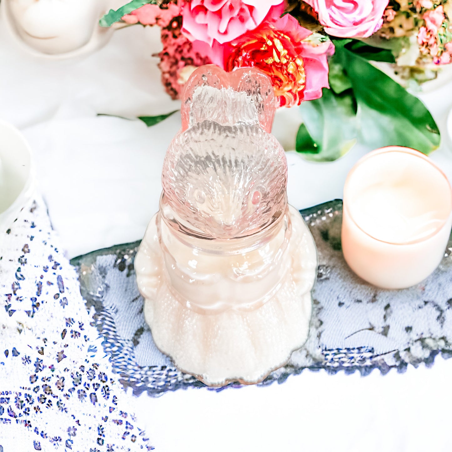 Honeysuckle Jasmine Candle | Pink Rabbit Glass Dish Easter Gift