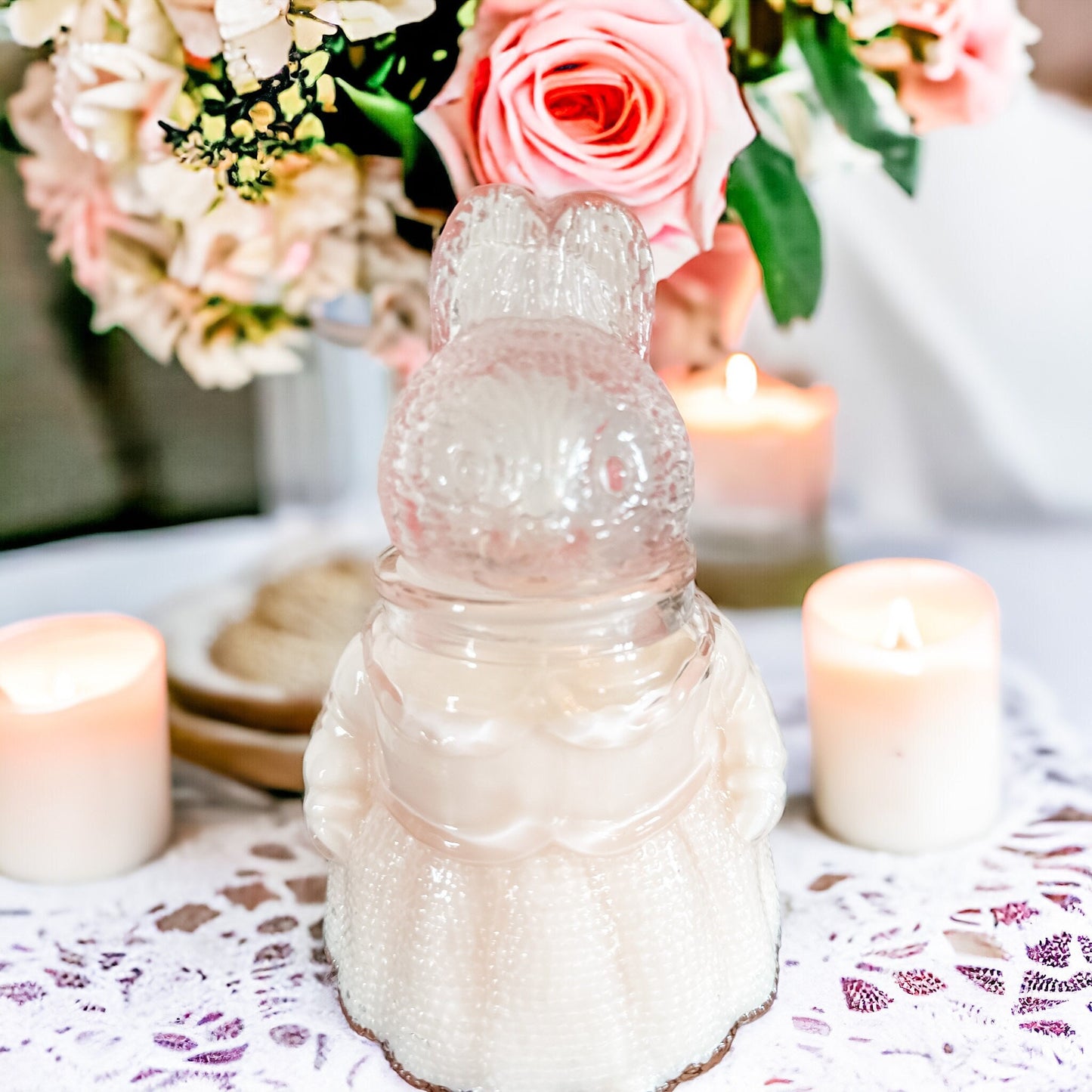 Honeysuckle Jasmine Candle | Pink Rabbit Glass Dish Easter Gift
