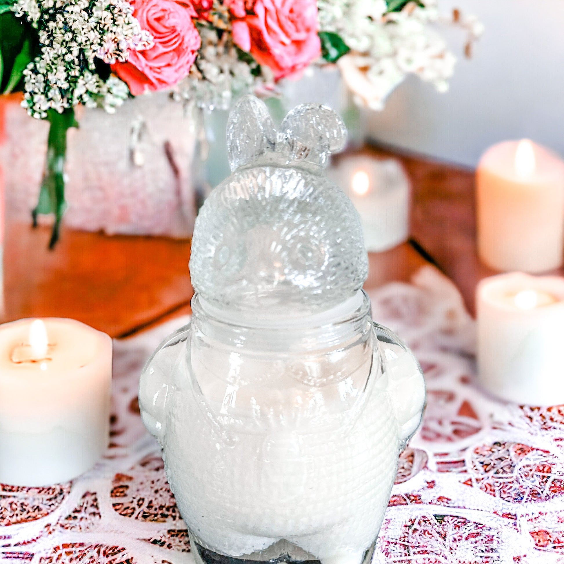 Vintage Bunny Glass Dish Candle | Honeysuckle Jasmine Easter Gift