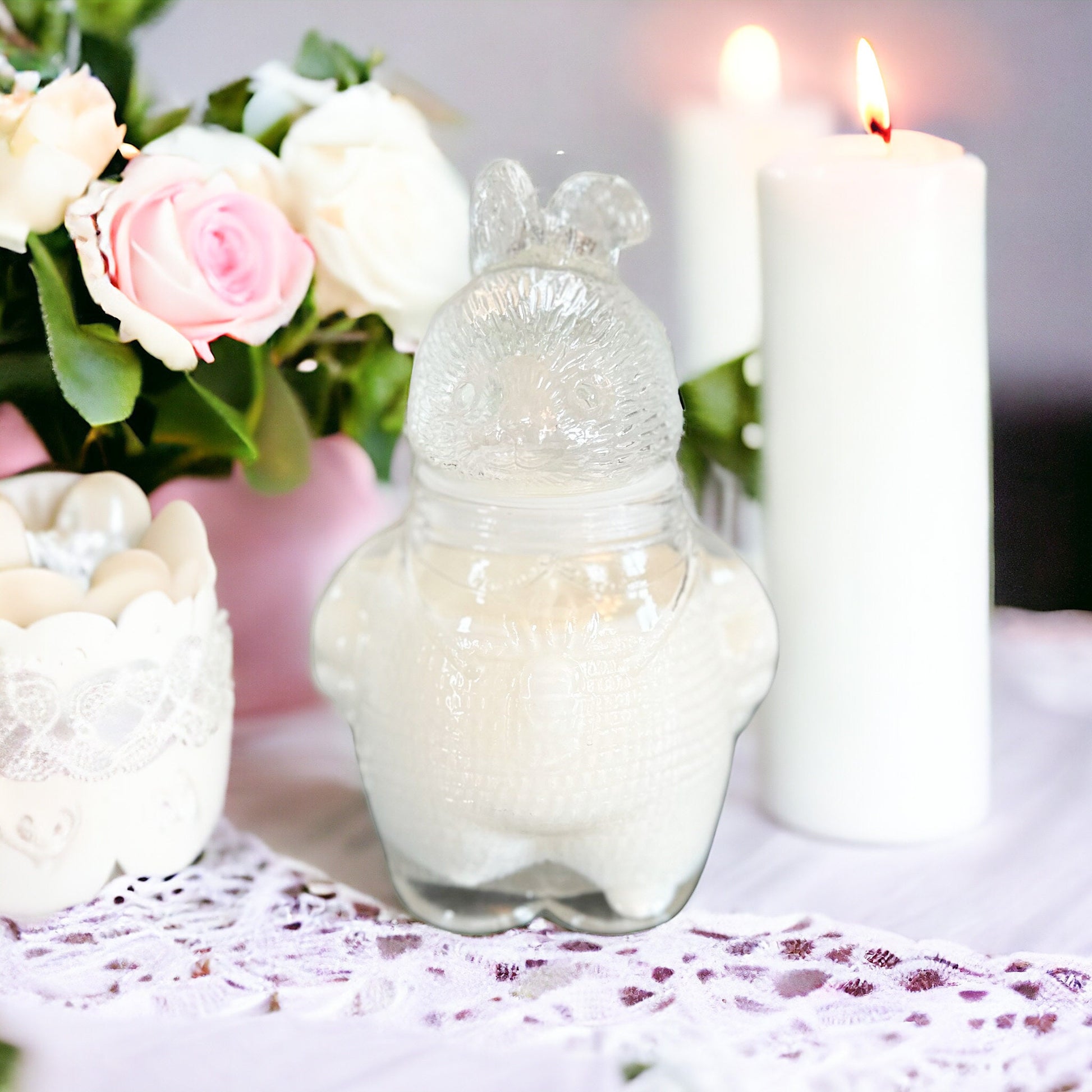 Vintage Bunny Glass Dish Candle | Honeysuckle Jasmine Easter Gift