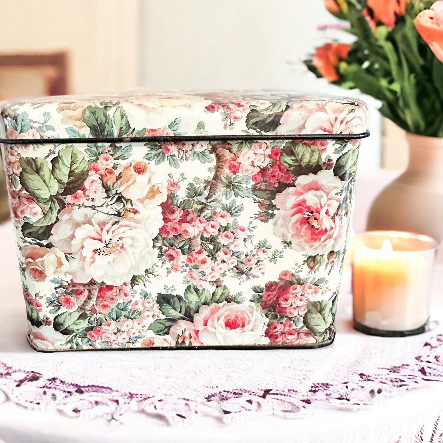 Vintage Floral Tea Tin Candle, Birthday Gift for Her