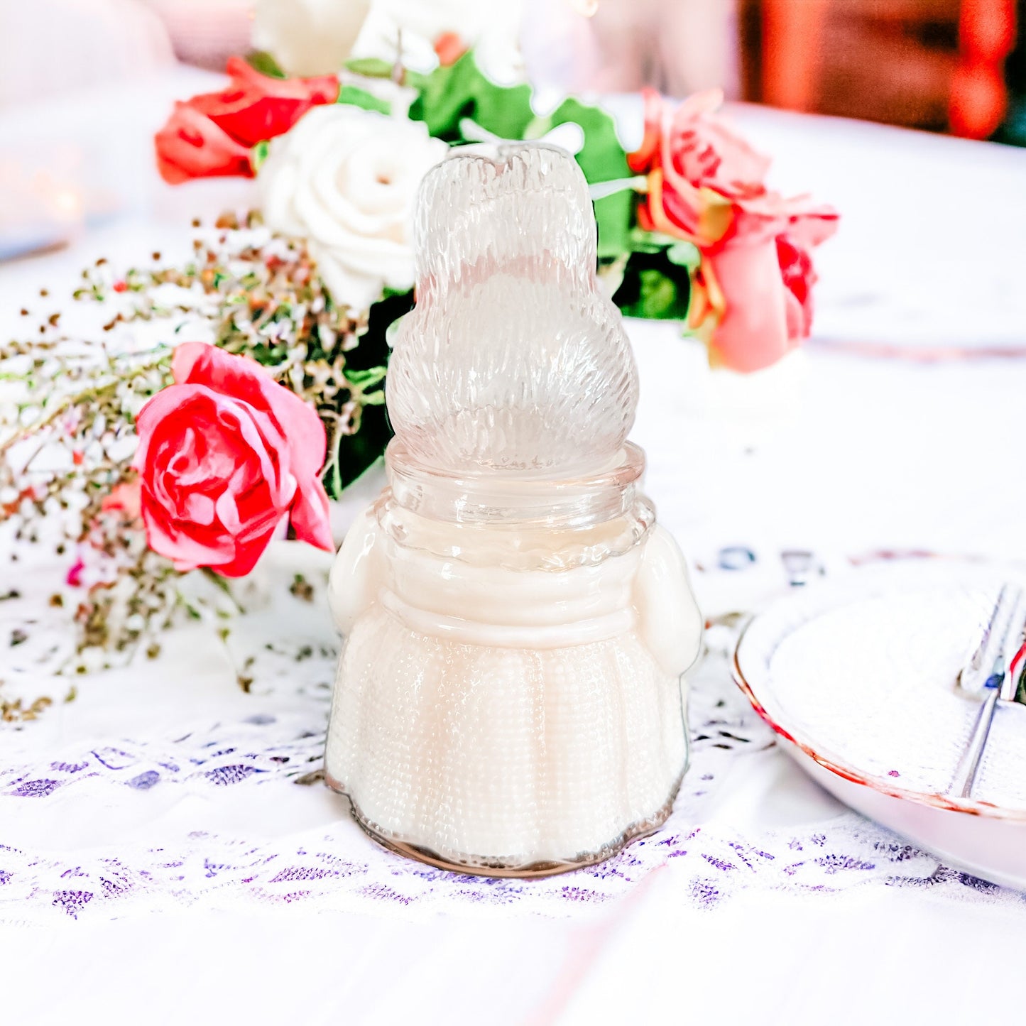 Honeysuckle Jasmine Candle | Pink Rabbit Glass Dish Easter Gift