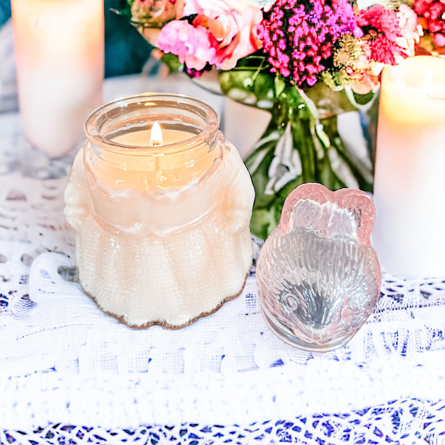 Honeysuckle Jasmine Candle | Pink Rabbit Glass Dish Easter Gift