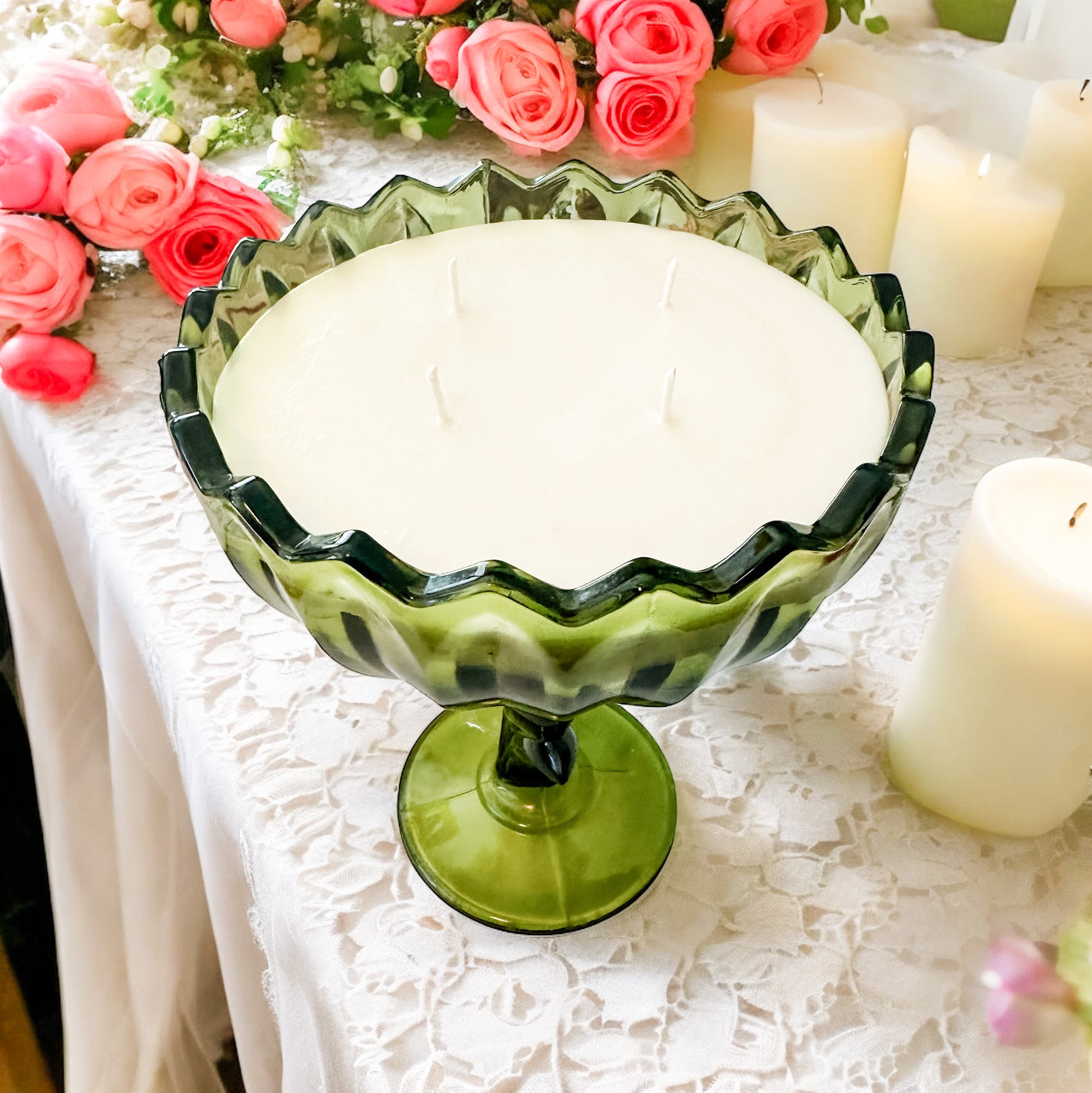 Gardenia Tuberose Candle in Vintage Glass Compote | RetroWix