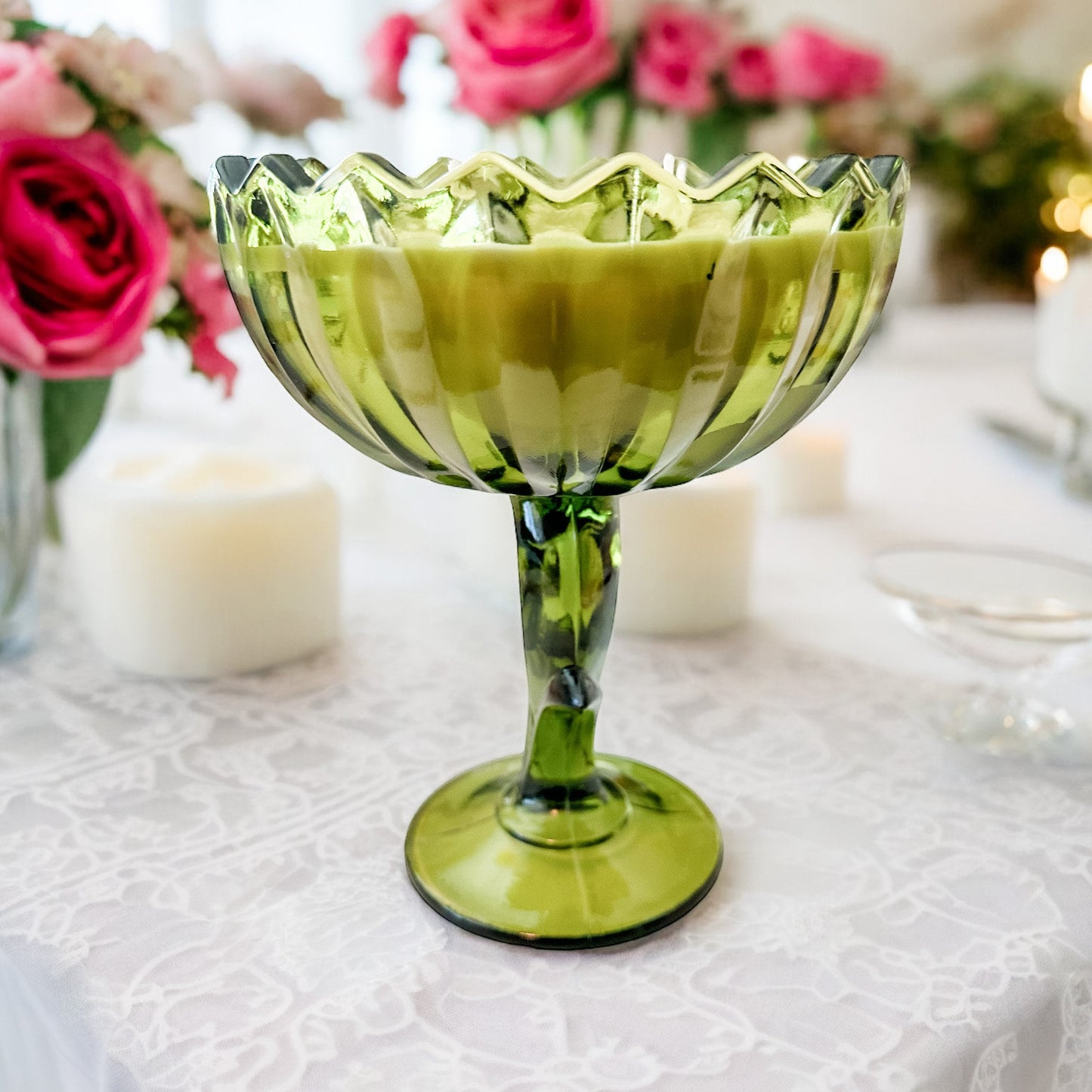 Gardenia Tuberose Candle in Vintage Glass Compote | RetroWix