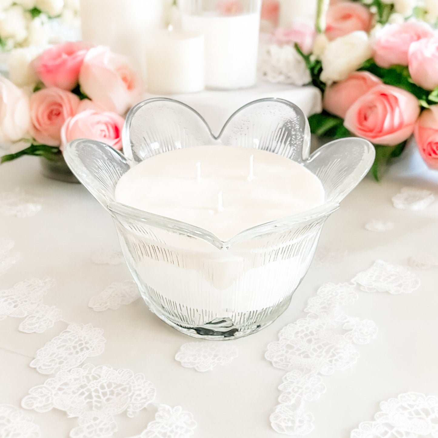 Vintage Moonflower Candle in Tulip-Shaped Glass Bowl