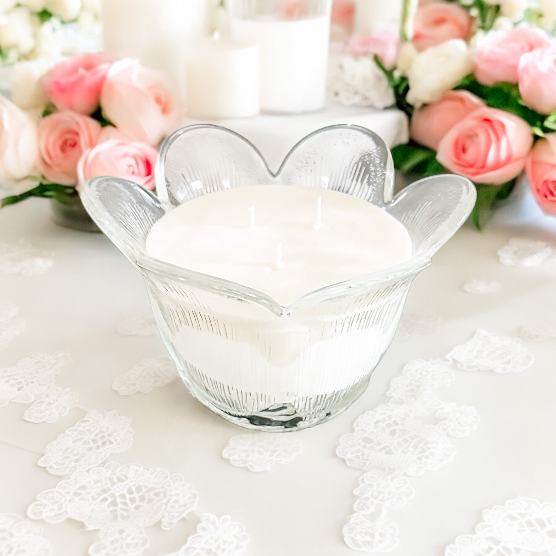 Vintage Moonflower Candle in Tulip-Shaped Glass Bowl