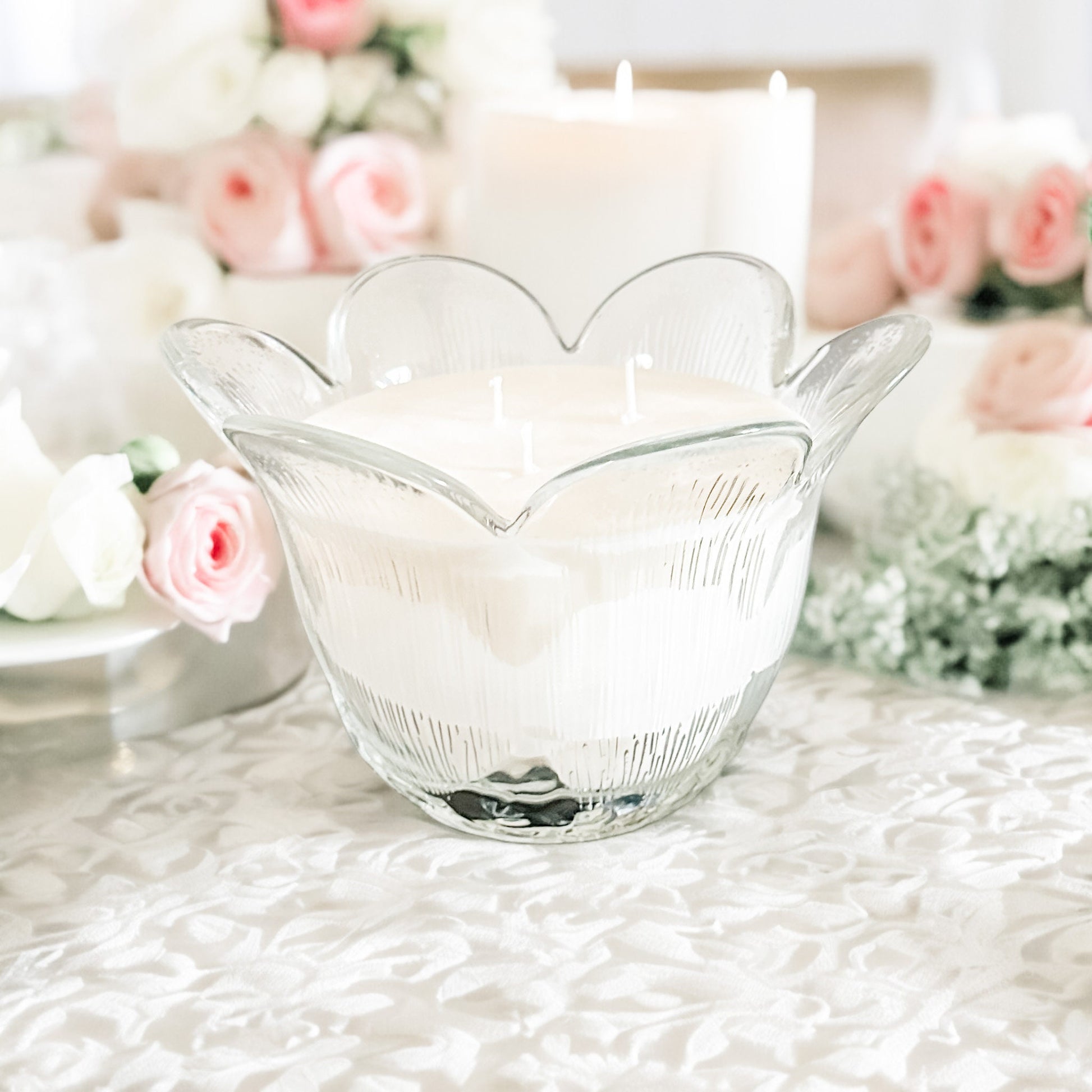 Vintage Moonflower Candle in Tulip-Shaped Glass Bowl