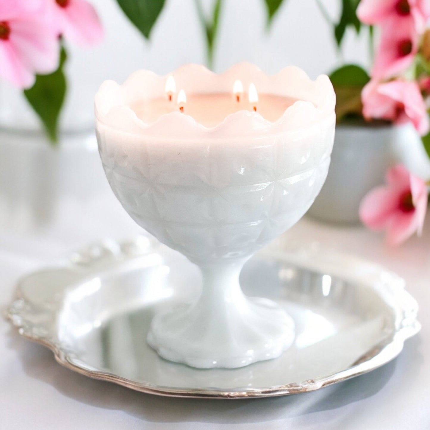 Scented Candle in Milk Glass Vase