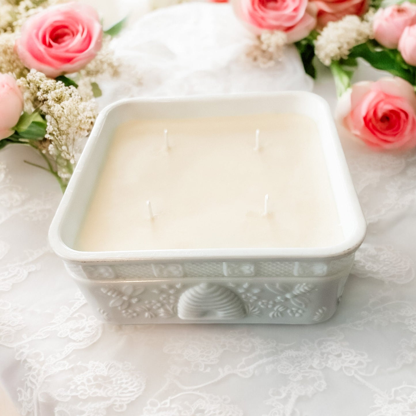 Soy Candle, Scented Candle, Vintage Glass, Bridal Shower Gift