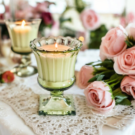 Rosemary Sage Soy Candle in Vintage Olive Green Vase