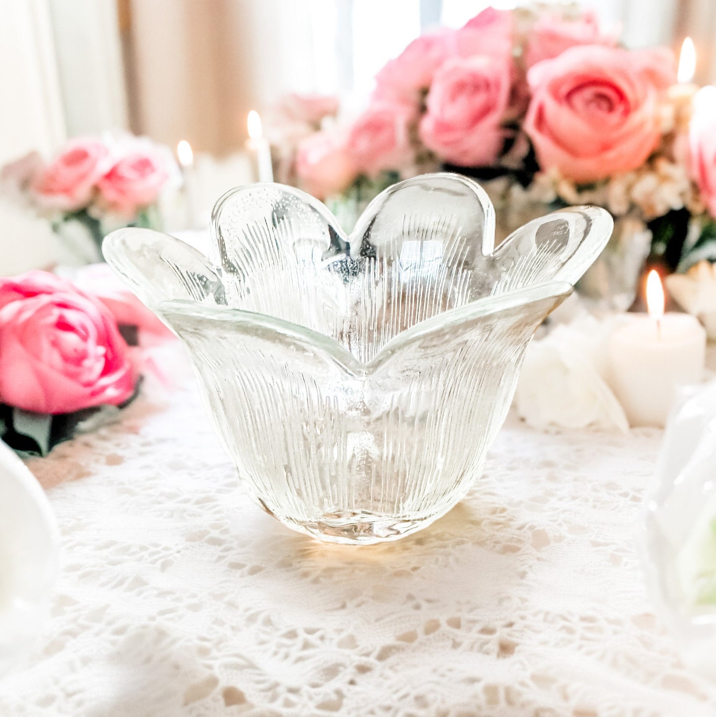 Vintage Moonflower Candle in Tulip-Shaped Glass Bowl