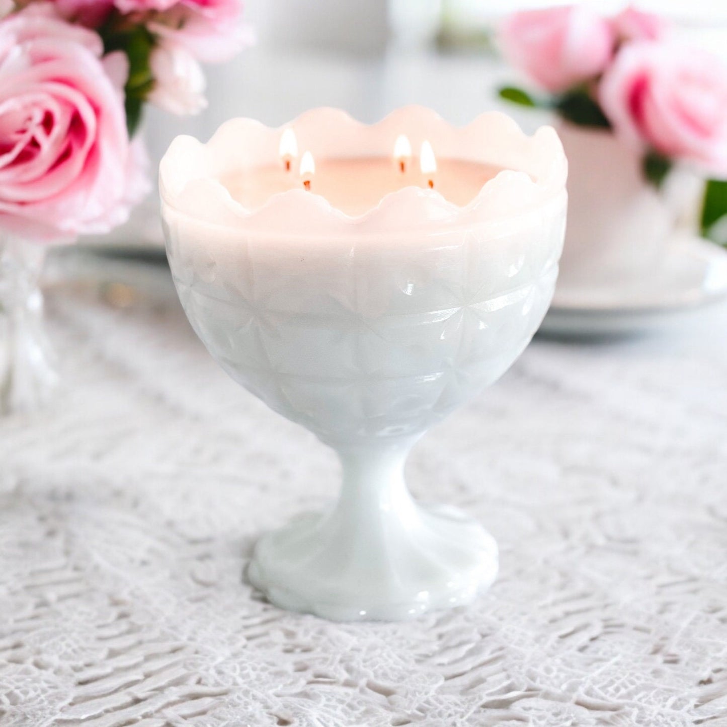 Scented Candle in Milk Glass Vase